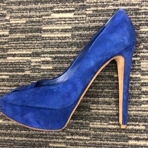 Christian Dior blue suede peep toe pumps
